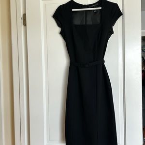 H&M black, knee length, cap sleeve, belted dress.  Square neck.  Size 4.